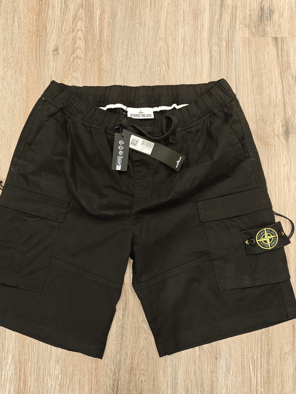 Stone Island Men’s Black Cargo Shorts with Badge